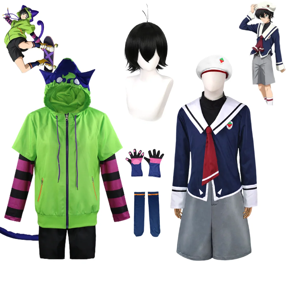 SK8 the Infinity Anime Miya Chinen Cosplay Hooded Zipper Costume Short Wig Hoodie Jacket Tail Gloves Party Outfits SK Eight Suit |