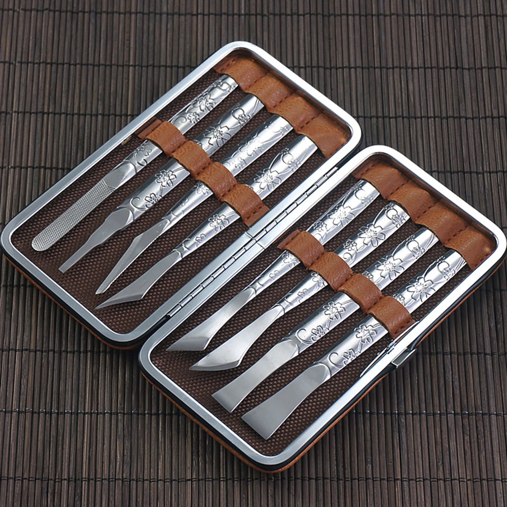 9 unids/set de acero inoxidable para dedos del pie pedicura cuchillo cortador de uñas de rascador de pies herramientas de piel muerta removedores de eliminar la cutícula herramientas ► Foto 3/6
