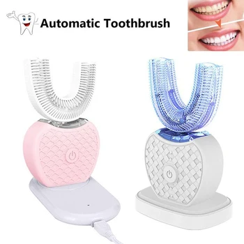 

Automatic Electric Toothbrush Rechargeable 360 Degrees Teeth Brush U Shape Brush Head 4 Brushing Modes Blue Light Whiten Teeth