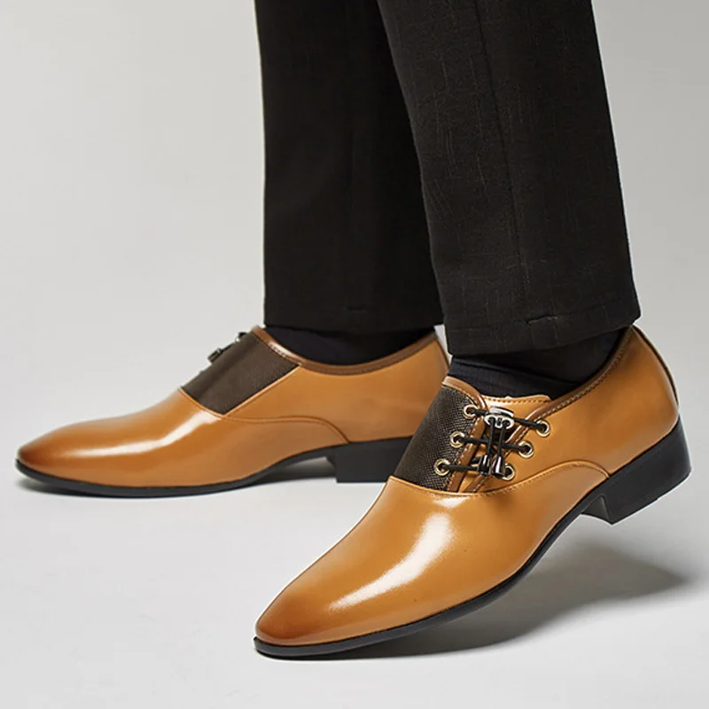 

LAKESHI Brand New Men's Dress Shoes Fashion Men Oxfords Black Classic Point Toe Mens shoes Formal Business Shoes Plus 38-47