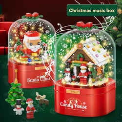 Boîte à musique de noël pour enfants, bloc de construction, cadeau de noël, housse anti poussière, rotative, flottante, neige, jouets d'anniversaire, décor de chambre d'enfant 