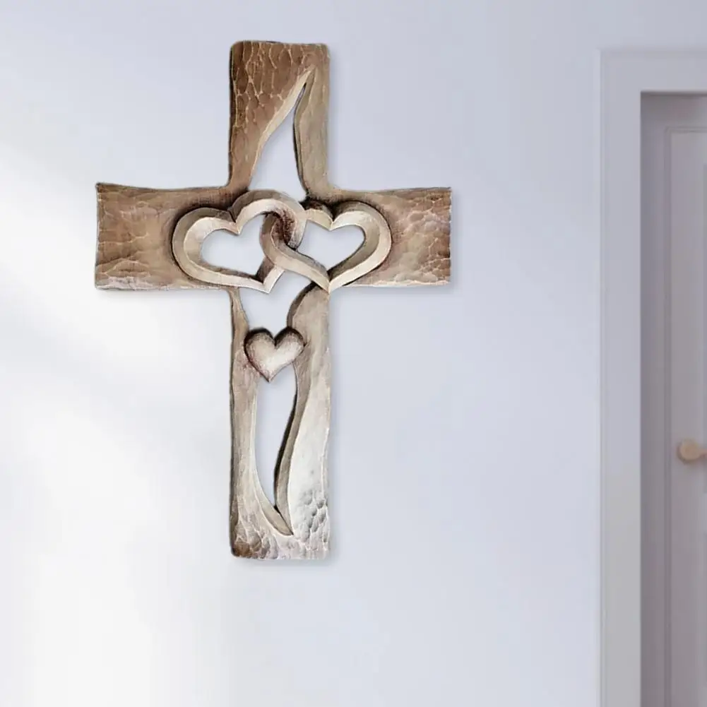 Wood Color Unique Love Cross Sign Wall Decoration Handmade Hanging Decorative for Gifts | Дом и сад