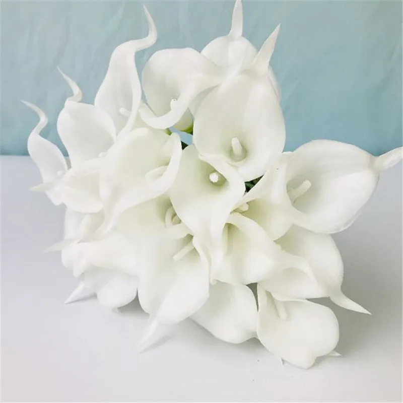 A White White Calla 31 шт./лот, искусственные цветы-тюльпаны, искусственные цветы из искусственной кожи Калла, настоящие цветы для свадебного украшения, вечерние украшения для дома - Цвет: A White White Calla
