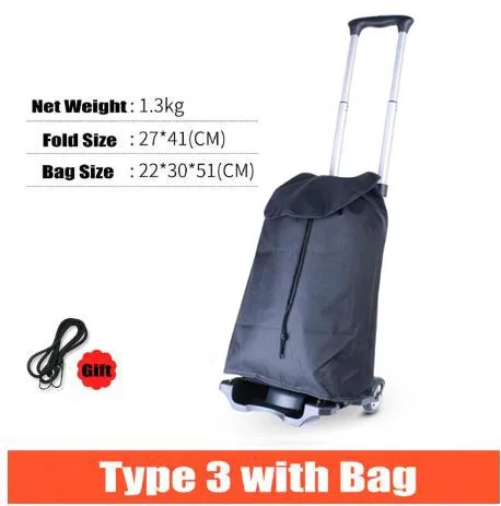 Type3 with Bag Мини-тележка для покупок из алюминиевого сплава, складная переносная багажная машина, бытовой крепкий трейлер-тролли, небольшой товарный вагон - Цвет: Type3 with Bag