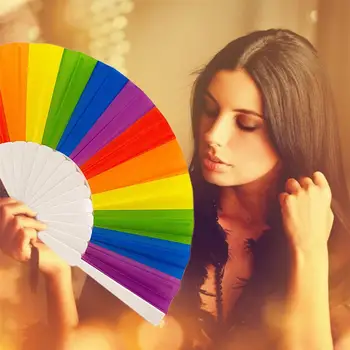 

12 Pcs/set Rainbow Fans Rainbow Folding Fans Colorful Hand Held Fan Summer Accessory For Rainbow Party Decoration