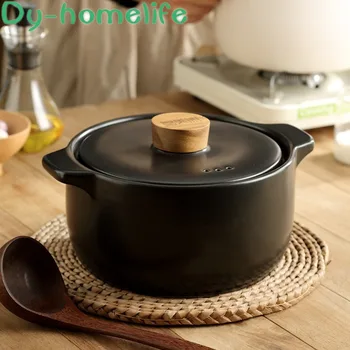 

Ceramic Casserole Japanese Multi-function Wooden Top Stew Pot Soup Pot Open Flame Heat-resistant Home Kitchen Supplies