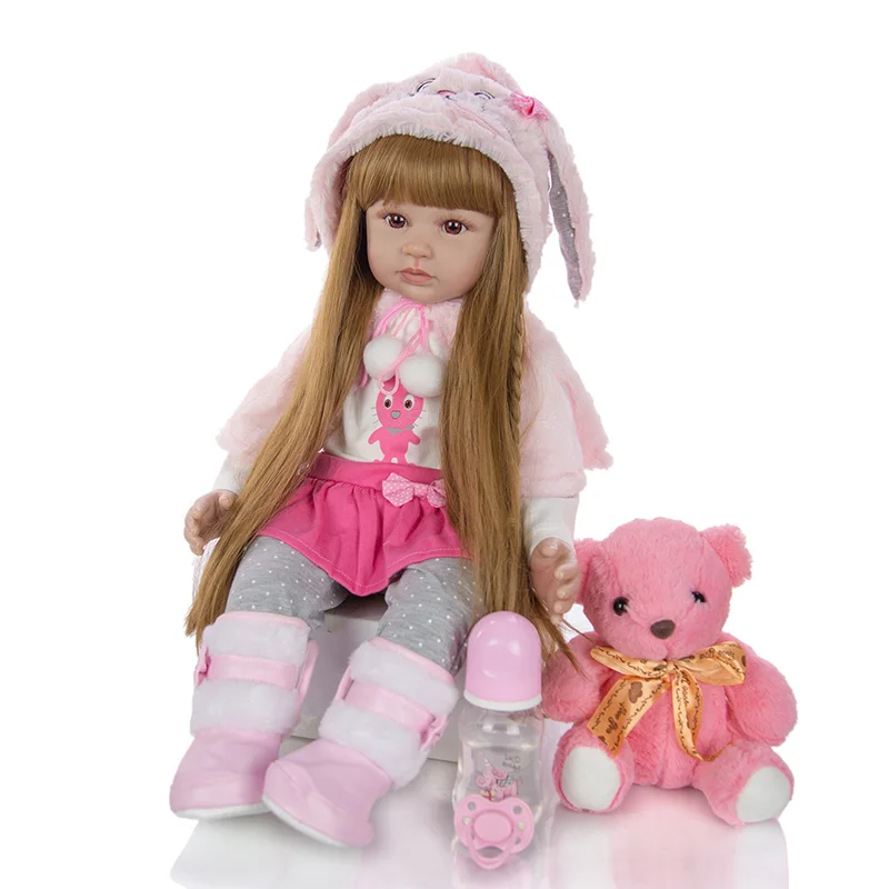 Модные Reborn Baby Doll 60 см мультфильм Reborn Baby куклы Boneca силиконовая виниловая одежда плащ кукла с длинными волосами реалистичные игрушки