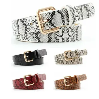 

Meihuida Women Snake Skin Print Gold Square Pin Buckle PU Leather Belt Waistband Fashion Jeans Leather Belt
