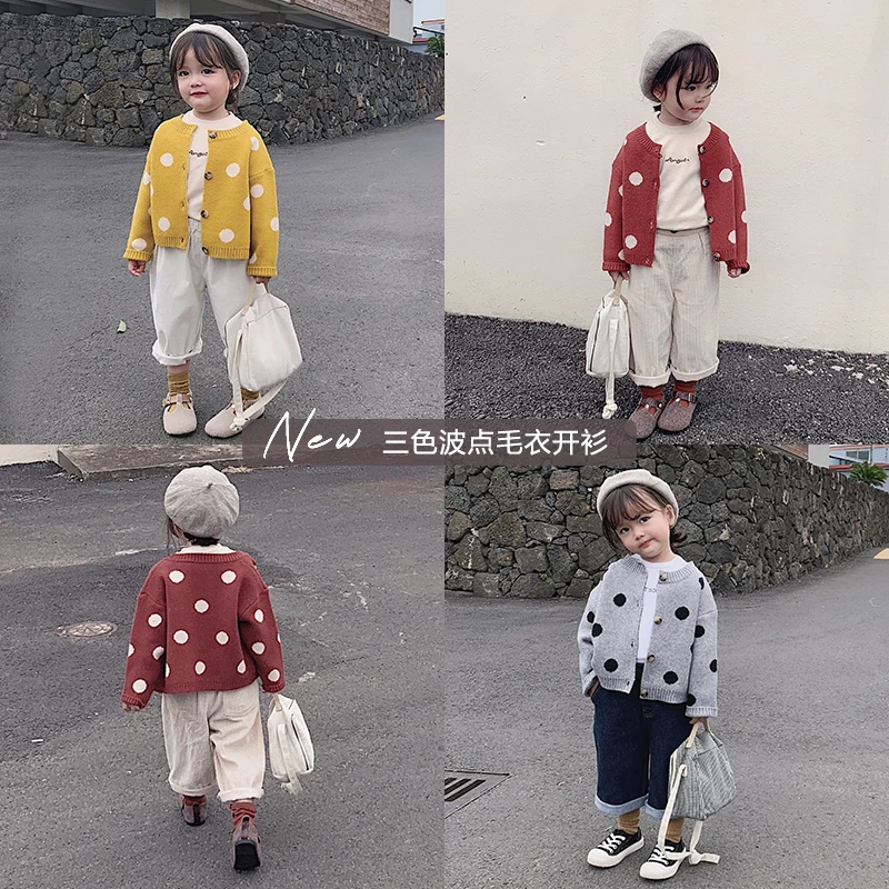 

Children's Baby Autumn Cloth 1 -3 Years Old Girls Knitted Cardigan Coats Sweaters Dot Wave Kids Baby Warm Wool Sweater Outerwear
