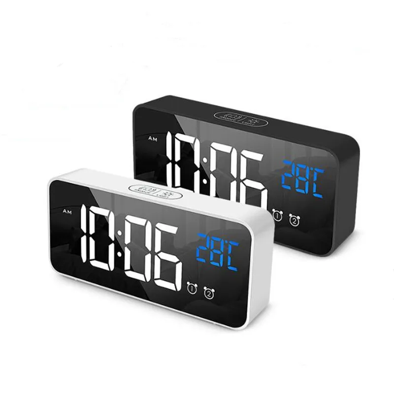 Music Alarm Clock LED Digital Clock 2 Alarms Voice Control Snooze