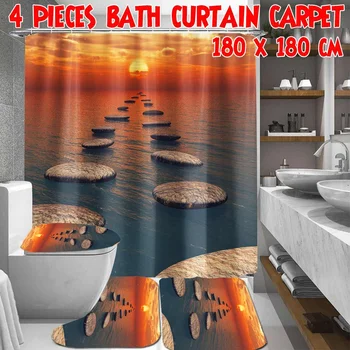 

1/3/4PCS Setting Sun 180x180cm Shower Curtain Sets Non-Slip Rugs Toilet Lid Cover and Bath Mat Waterproof Bathroom Curtains