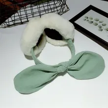 Теплые женские забавные зимние наушники из искусственного меха с бантом, теплые плюшевые вечерние наушники