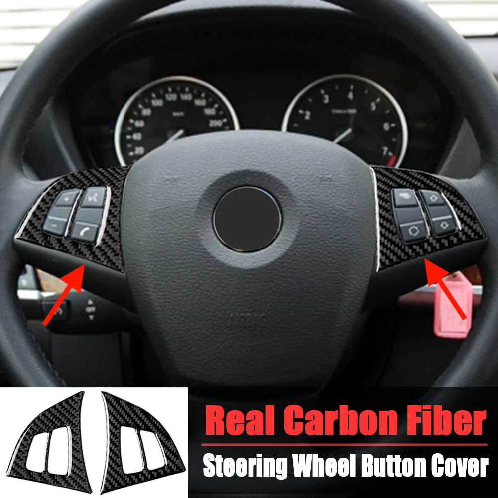 

Real Carbon Fiber Steering Wheel Button Frame Trim Cover For BMW X5 E70 2009-2013 Adhesive Tape Accessories Durable