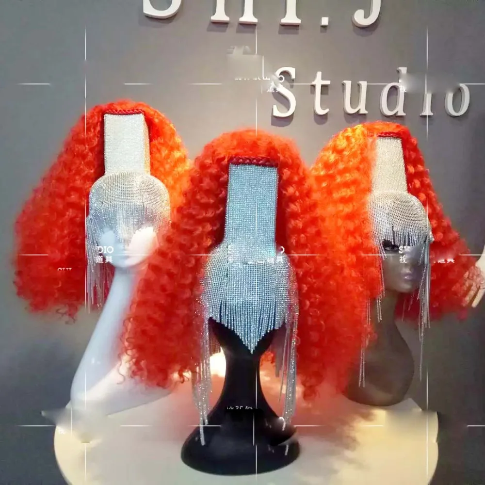 

Парик для вечеринки, интимный головной убор оранжевого и белого цвета, для костюмированной вечеринки, для Хэллоуина, тиара певицы, тиара, головной убор