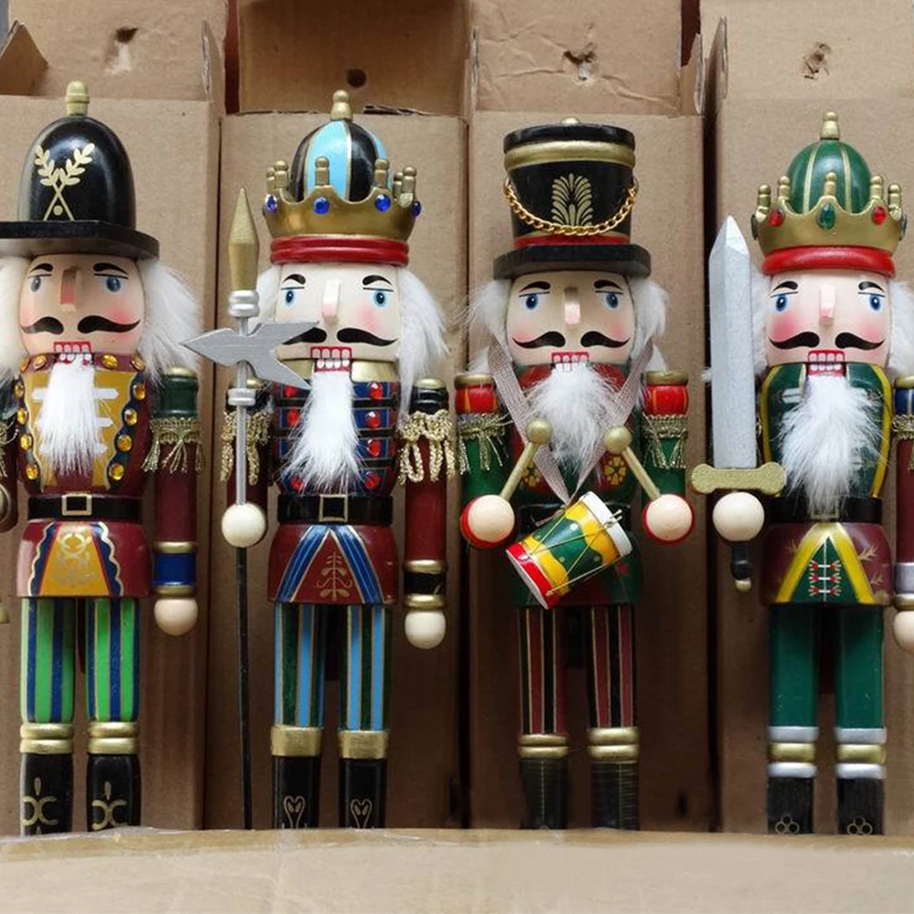4 шт./компл. 30 см деревянный Щелкунчик куклы солдат миниатюрные фигурки Винтаж ручной работы кукольный новогоднее; рождественское украшения дома деко