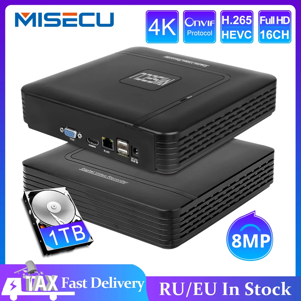 Miecu-Grabadora de vídeo Full HD para sistema de seguridad, dispositivo de detección de movimiento ONVIF P2P para cámara IP, H.265 + Mini NVR, 16 canales, 8MP, 4K/5M/4M/3M/1080P