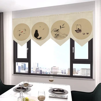 

Chinese-Style Decorative Short Curtain Ink Style Triangular Curtain Small Curtain Kitchen Living Room Bedroom Bathroom Curtain