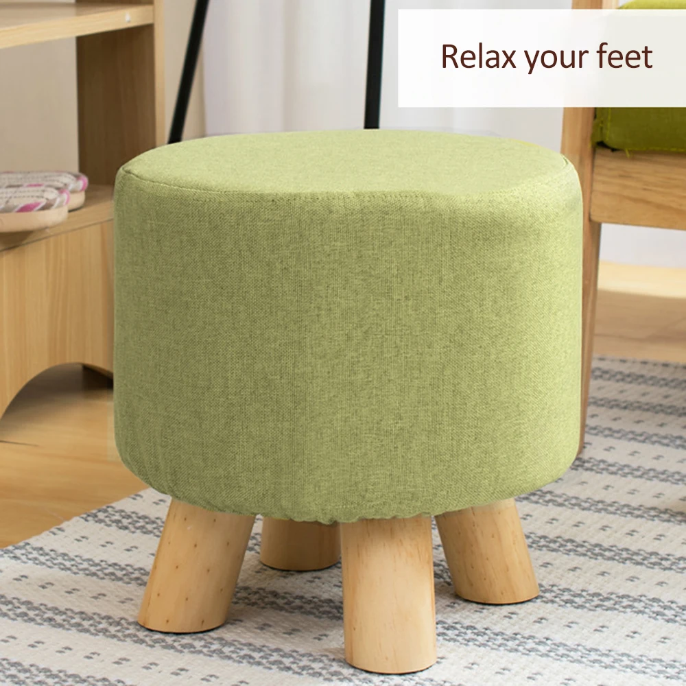 Round Fabric Creative Solid Wood Thickened Footstool Padded Foot Rest Folding Storage Seat Stool with Removable Cover