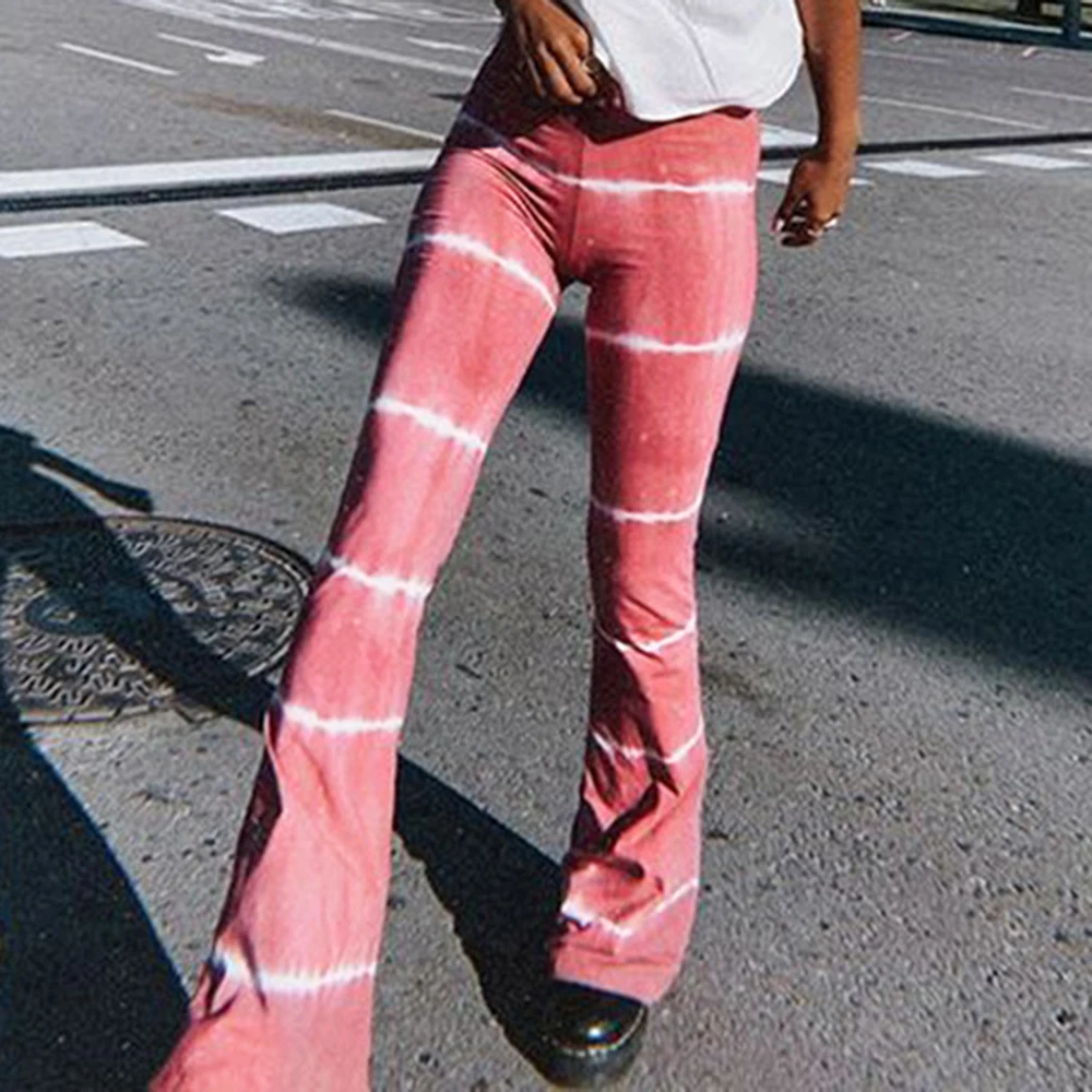 Jodimitty Summer Women's Tie dye Flared Pants High-Waist Trousers Stripes Casual Loose Slimming Pants Summer Bottoms 2020 Jodimitty Summer Women's Tie dye Flared Pants High-Waist Trousers Stripes Casual Loose Slimming Pants Summer Bottoms 2020