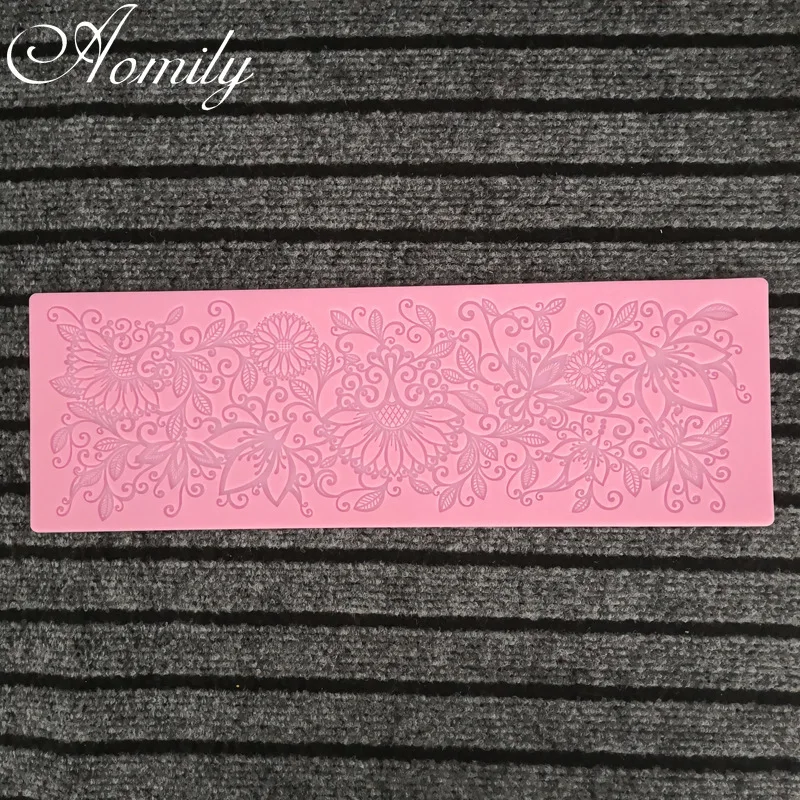 36.5cm Flower Lace Mold Cake Border Decoration Tools Fondant Cake Mold Food Grade Silicone Mat Mould Baking Flower Molds Aomily