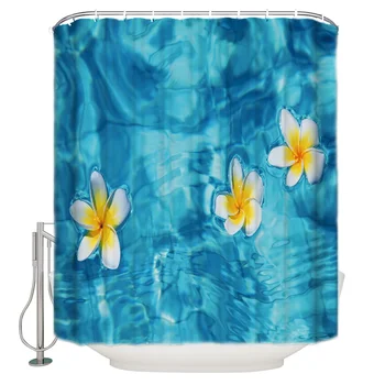 

Summer Pool Plumeria Rubra Shower Curtain Waterproof Bathroom Curtain Polyester Bath Curtain Home Decor 12 Hooks