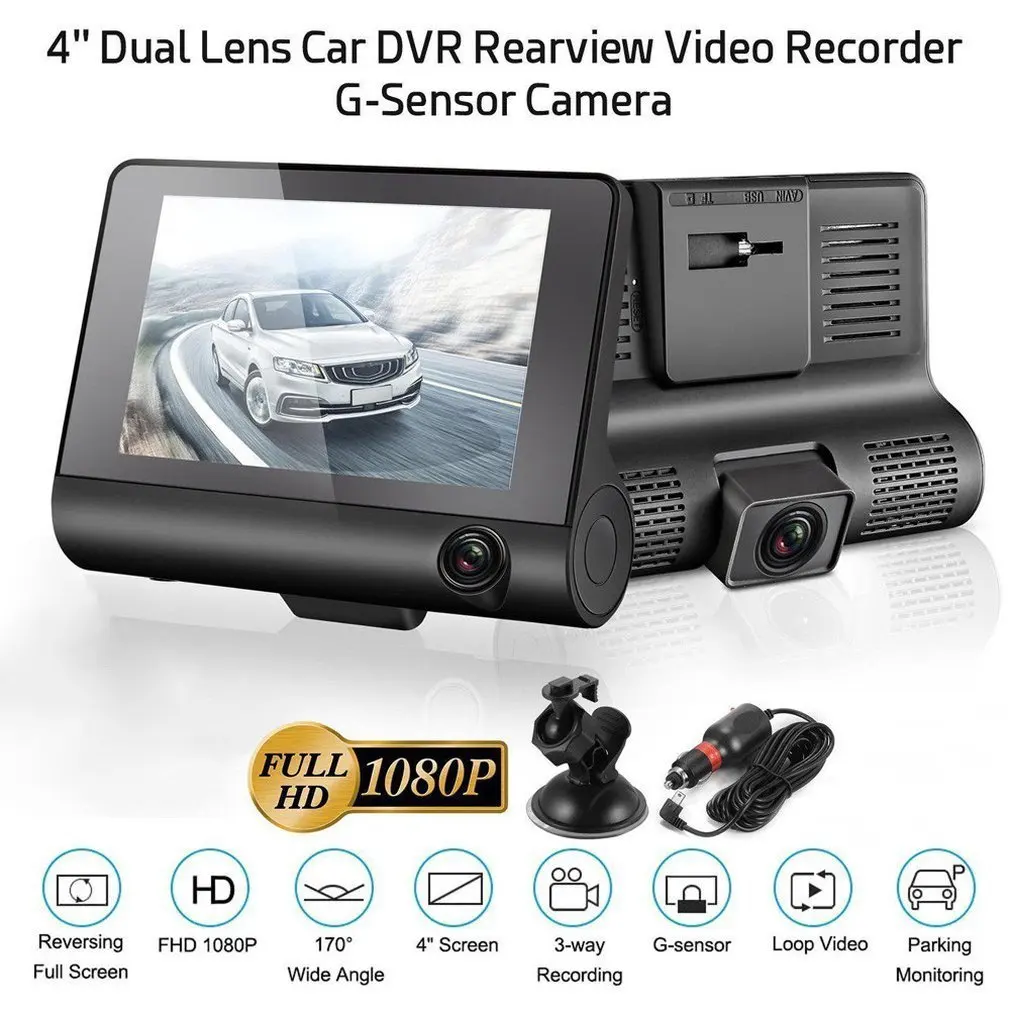 

Car DVR Dual Cameras Lens 4.0 Inch Dash Camera Dual Lens suppor Rearview Camera Video Recorder Auto Registrator Dvrs Dash Cam