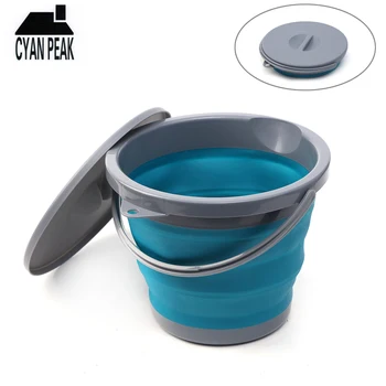 

5L Folding Bucket With Cover Portable Folding Bucket Car Wash Fishing Promotion Bathroom Kitchen Silicone Bucket Outdoor Camping