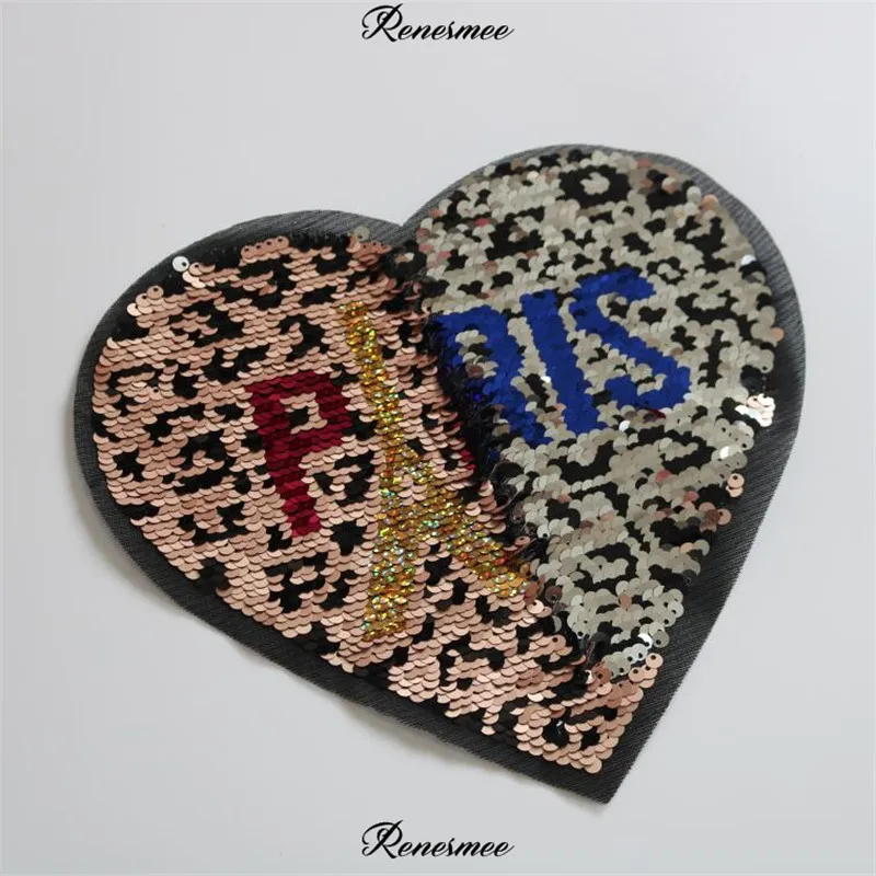 

1Pc Flip Double Colour Sequins Love Sewn Cloth Stickers Clothes Bags Decorative Adhesive Patch Pattern Embroidery Iron on 23X19