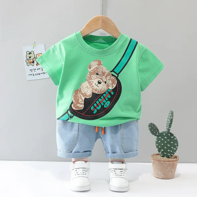 Children Clothes Fashion Summer Baby Girls Clothing Boys Sports T-Shirt Shorts 2Pcs/Sets Toddler Cotton Costume Kids Tracksuits Green