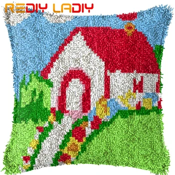 

Latch Hook Cushion Dream House Pre-Printed Canvas Cushion Cover Acrylic Yarn Crochet Pillow Case Kits Hobby & Crafts Home Decor