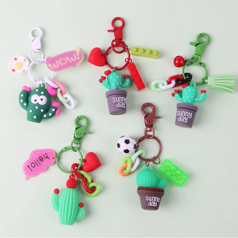 Имитация мини брелок в горшке мультяшный кактус для ключей растение резиновый