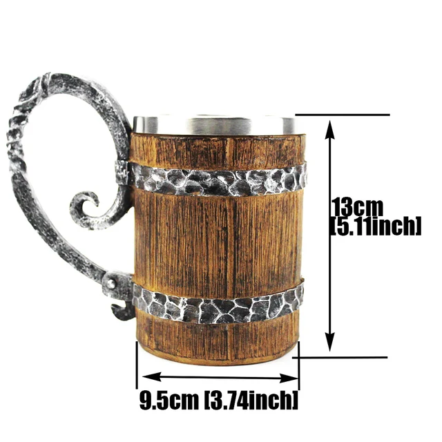 Resin Stainless Steel Wood Imitation Beer Mug 2