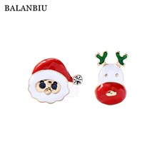 BALANBIU, рождественские серьги-гвоздики для женщин, праздничные подарки, красные и белые эмалированные кристаллы, милый Санта Клаус, лось, асимметричная модная драгоценность