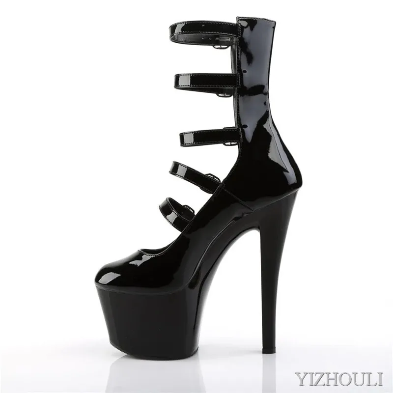 Party pole dancing show: 17cm high ankle boots, 7in buckle for sexy models, dancing shoes