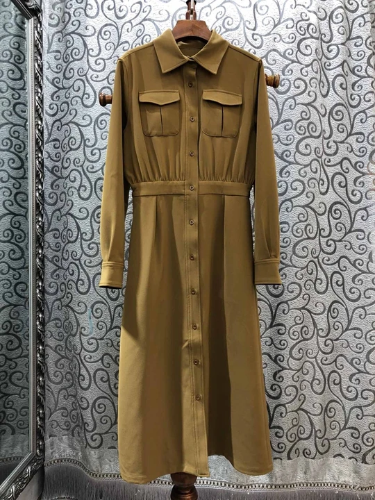 autumn and winter new women's symmetrical pocket net color lapels shirt dress