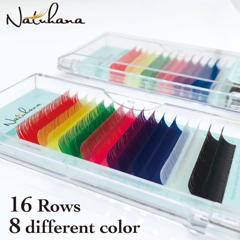 

NATUHANA 16lines Mix Color Eyelash Extension Individual Mink Fake Rainbow Colored Eyelashes Natural Soft Colorful False Lashes