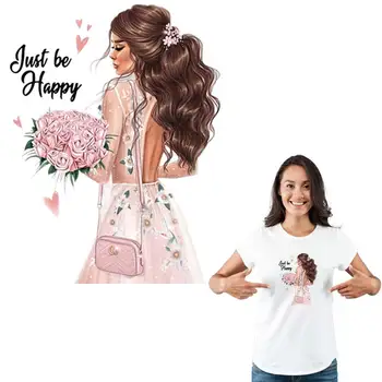 

Just Be Happy Girl Iron-On Clothes Heat Transfer Washable Diy T-Shirt Clothing Stickers Stripe Clothing Badges Patches