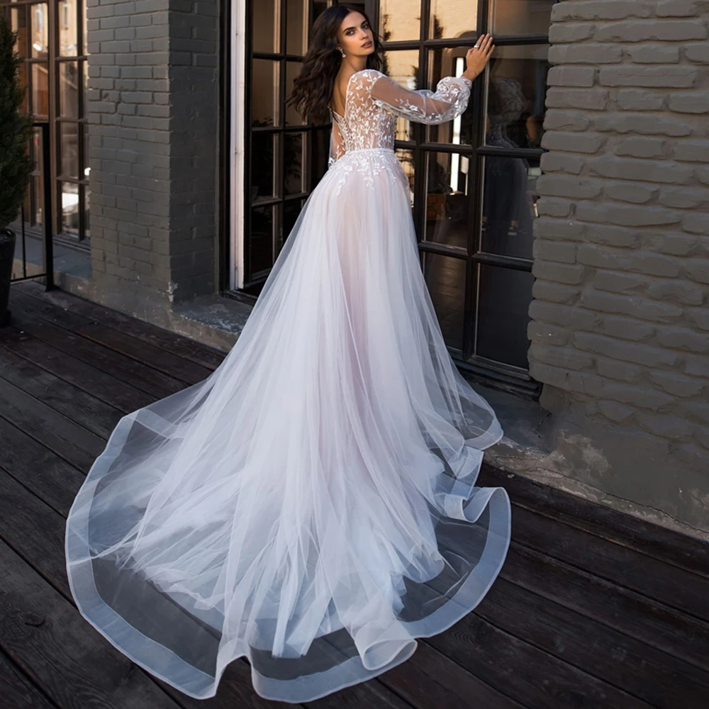 Vestido-Noiva-Vintage-Lace-Appliques-Wedding-Dress-Long-Sleeve-Bridal-Wedding-Gowns-White-Ivory-Organza-Open (1)