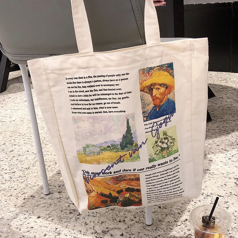 

2024 Van Gogh Monet Women's Tote Bags Bolsas Harajuku Oil Painting Shoulder Shopping Bag Reusable Eco Female Canvas Bag Handbag