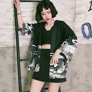 

Summer Harajuku Blouse Women Cardigan Japanese Cartoon Printed Loose Tops and Blouses Blusas Mujer De moda