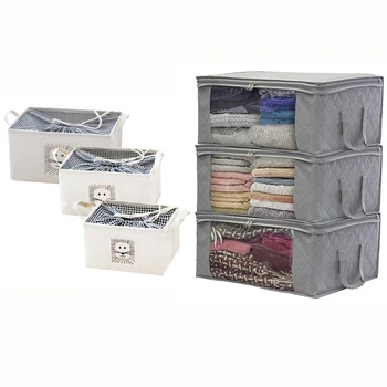 

3 Pcs Cotton Linen Toys Clothes Storage Basket,Three Different Sizes & 3 Pcs Non Woven Fabric Storage Box with Handles