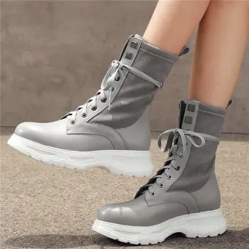 

Womens Lace Up Genuine Leather Military Ankle Boots High Top Punk Platform Oxfords Shoes Round Toe Winter Pumps Punk Creepers