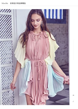 

2020 Spring Summer New Loose Rainbow Dress Women's Holiday Bohemian Beach Dress Girls Lady Pleated Dresses Party Vestidos Femme
