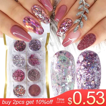 

8 Box Mix Glitter Nail Art Powder Flakes Set Holographic Sequins for Manicure Polish Nail Decorations Shining Tips LA1506-05-2