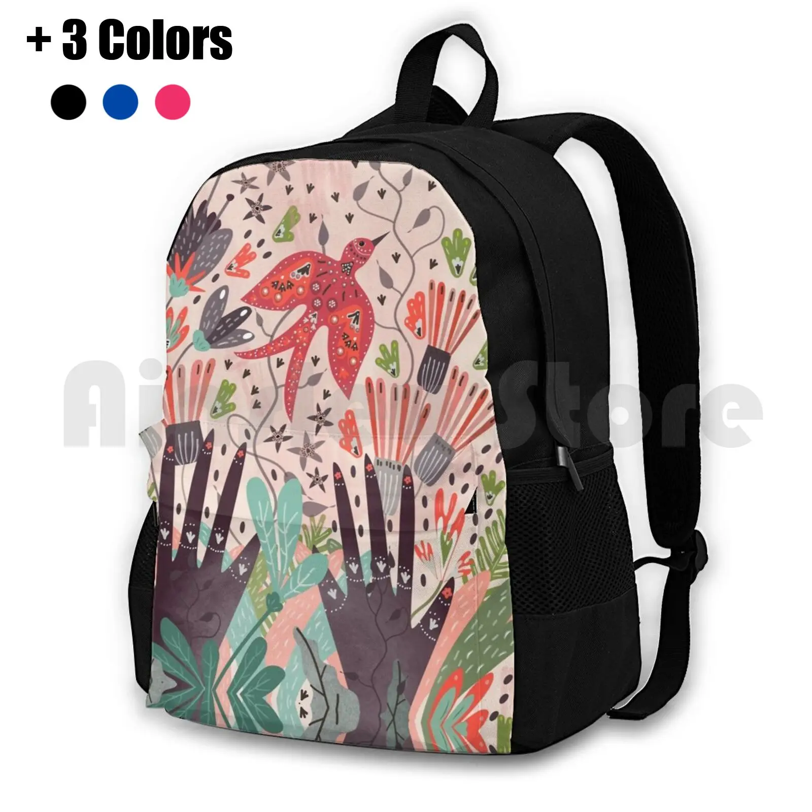 

Водонепроницаемый походный рюкзак с изображением птиц, весенний ранец для кемпинга, путешествий, с изображением животных, природы, цветов, романтики, розового цвета