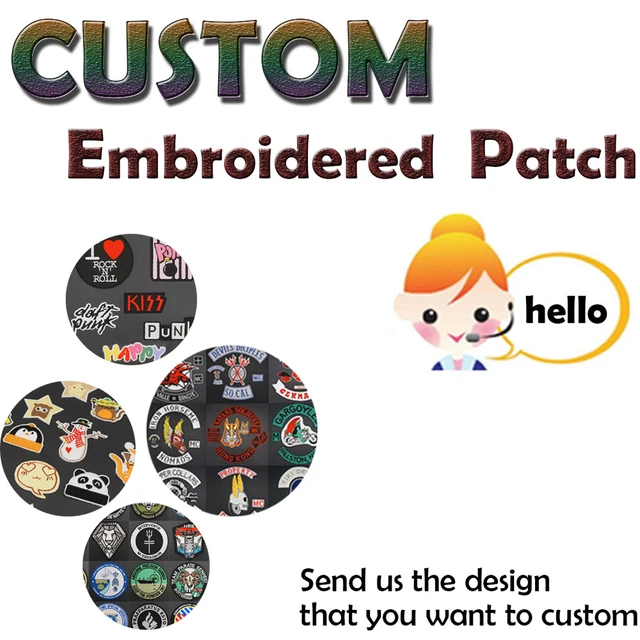 Custom Embroidered Patches Personalized Your Own Design Logo Stickers Woven Sew  Iron on Hook and Loop Name Brand Appliques DIY