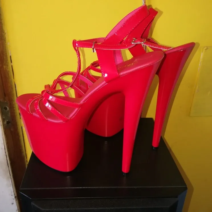 20cm Unique thong sandals, Roman ultra high heels, paint the foreign trade of the lacquer that bake big yards for Dance Shoes