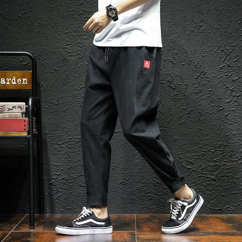 

2019 Autumn Japanese-style Chinese-style Origional Flax Large Size Loose Casual Capri Pants Men's Ankle Banded Pants K86-p40