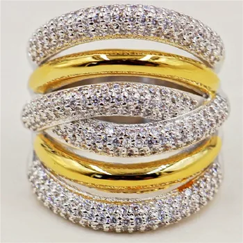 

Luxury 925 silver Gold Plated More X-type with Pave setting 238pcs Diamond Engagement Wedding rings for Women gemstone Jewelry