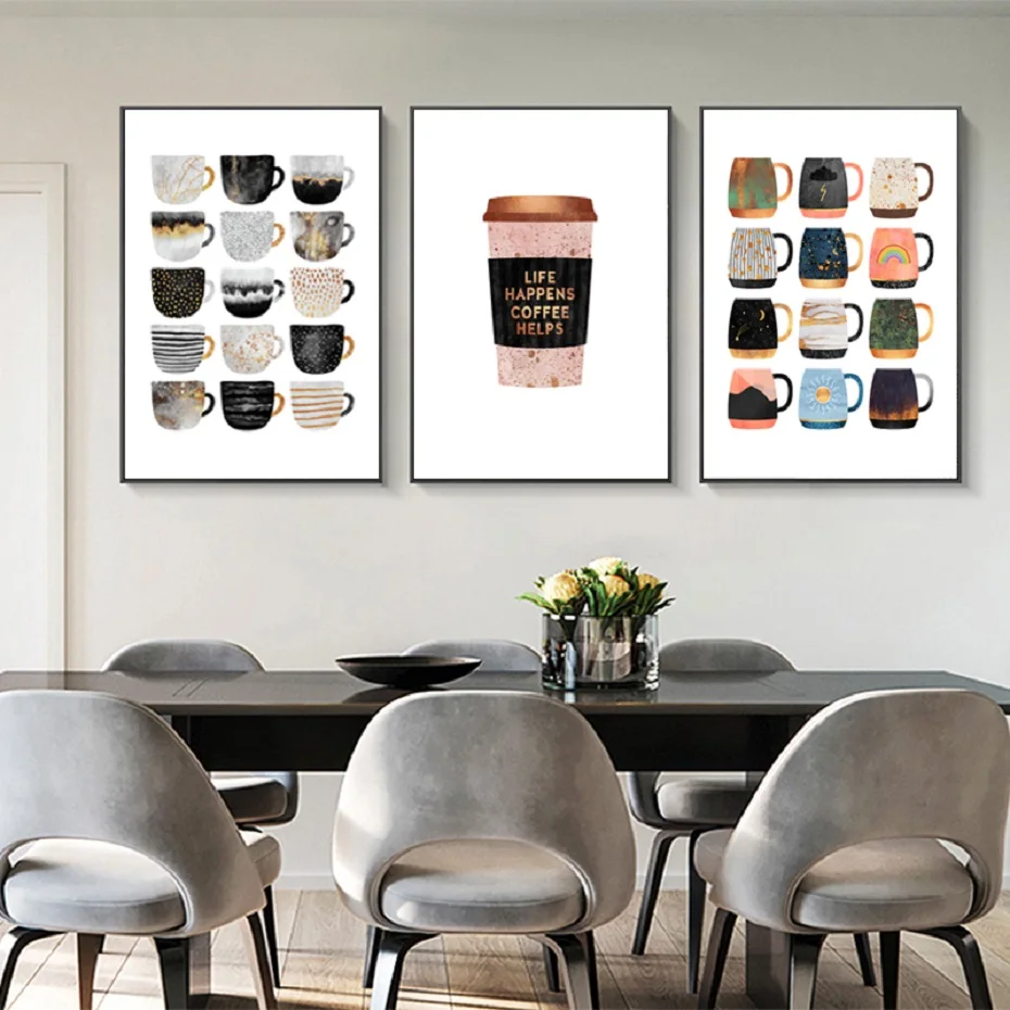 

Nordic Modern Style Various Colorful Coffee Cups Canvas Painting Posters and Prints Living Room Kitchen Decoration Wall Painting